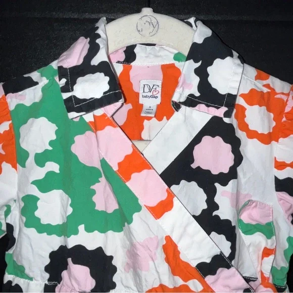 DVF+Baby Gap collab wrap dress, 100% cotton, white with green/black/orange/pink - Picture 2 of 10
